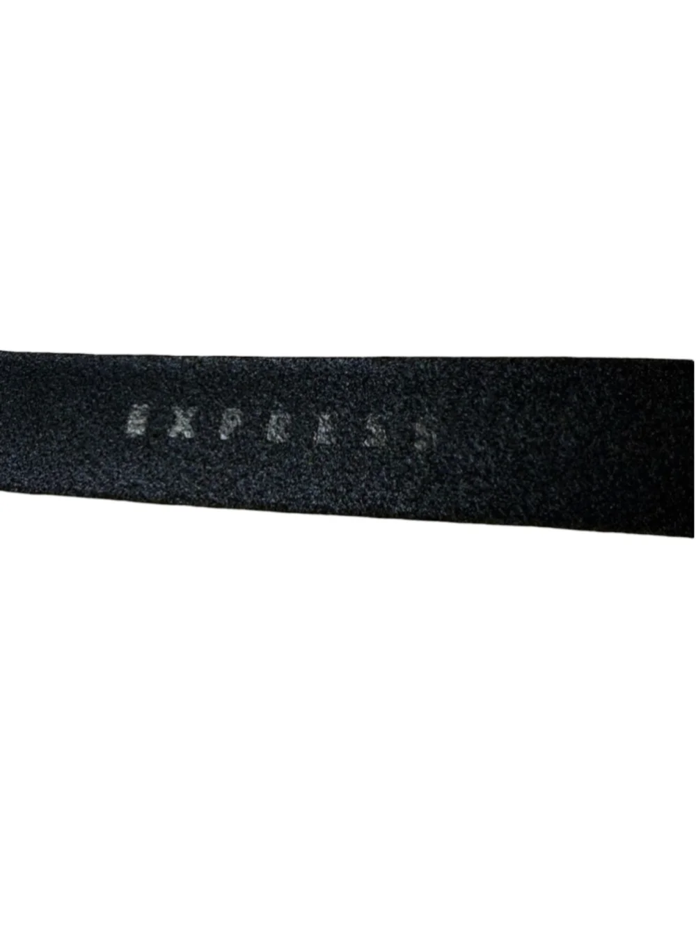 Vintage Express Black Leather Belt Medium Oversized Brass Geometric Buckle